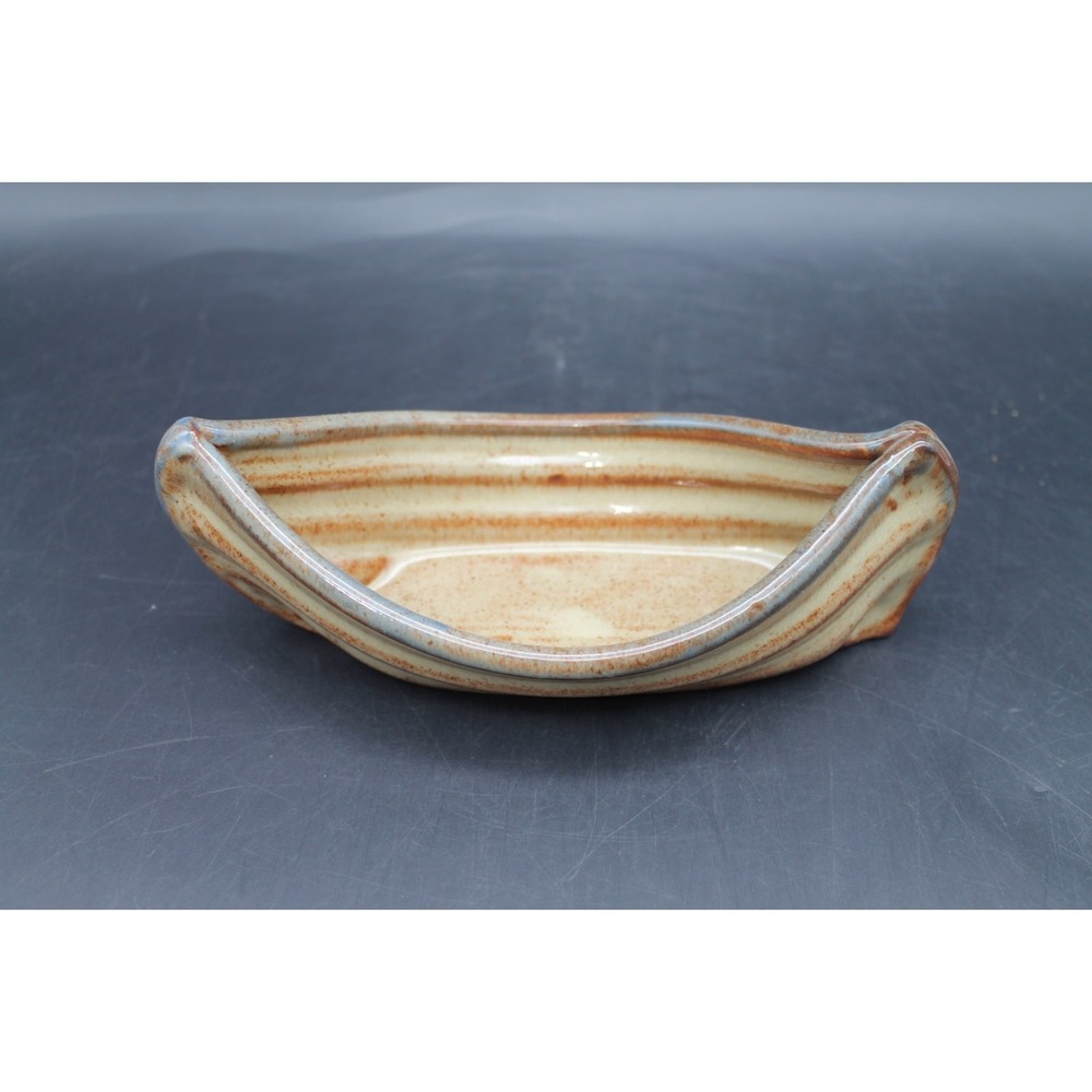 Al Knutson Studio Pottery Canoe Boat Dish Nanoose Bay BC Canada Handmade 7"